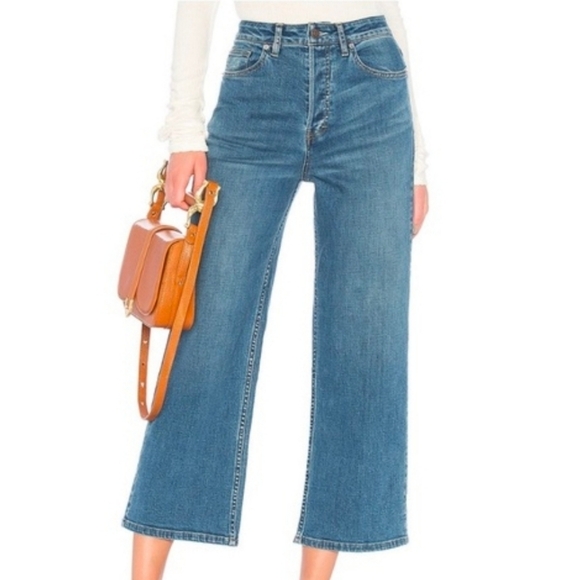 Free People Denim - Free People Wales Wide Leg Cropped Button Fly Jeans, 25